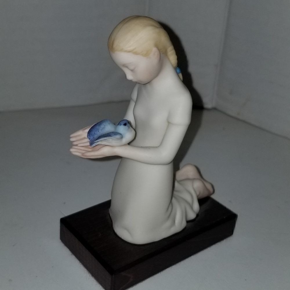 First Flight Cybis Girl With Blue Bird Kneeling 1963  by Patricia Eakins VT
